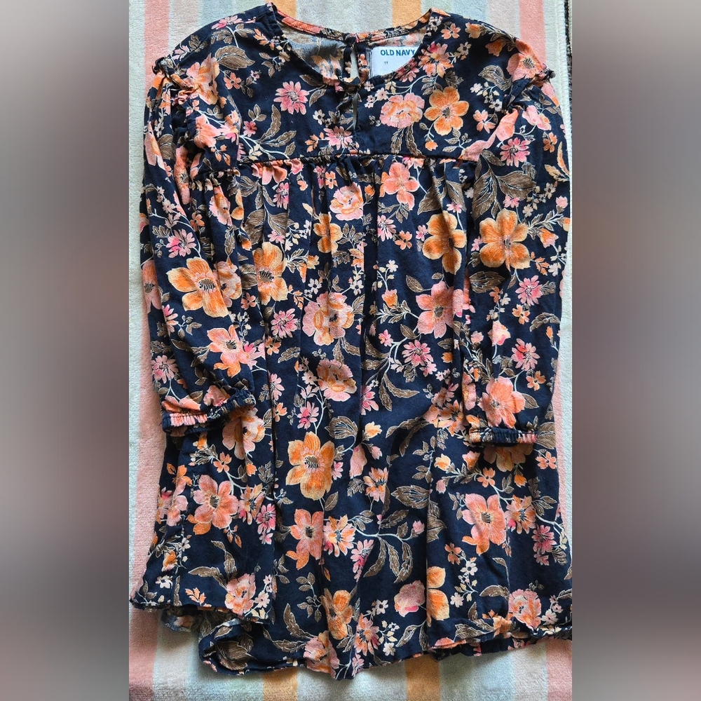 *Back To School* Floral Long Sleeve Peasant Dress (5T)